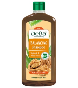 RIEBIOMS ŠAKNIMS DeBa Balansuojantis šampūnas su graikiniais riešutais + alaviju 500 ml