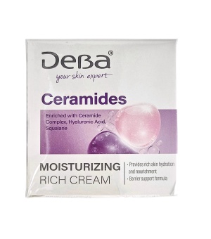 DeBa Drėkinantis, maitinantis kremas su keramidais, hialuronu, skvalanu 50 ml